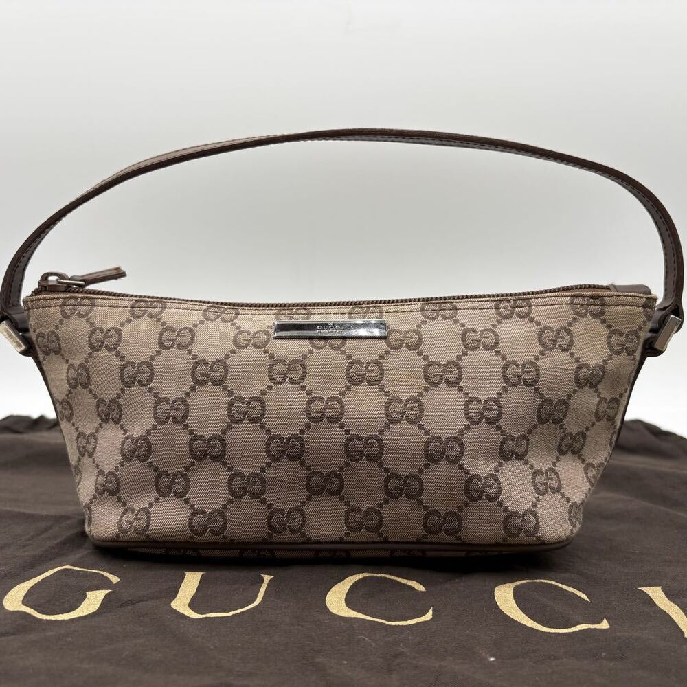 GUCCI GG Canvas Accessory Clutch Handbag Shoulder Bag Plate Tote